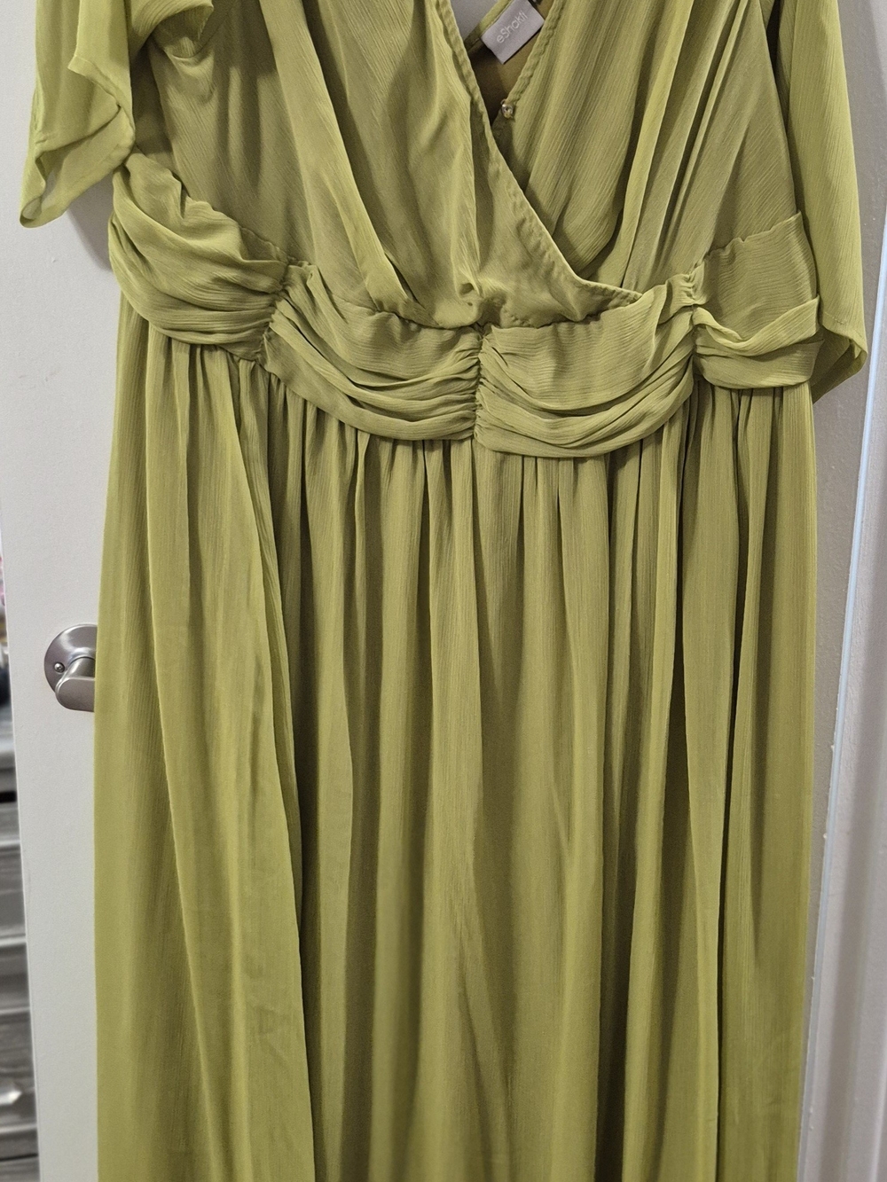 eshakti Olive Green Maxi Dress with Pleated Waist